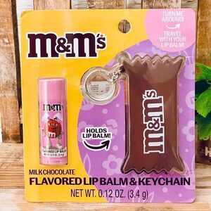 NWT Gorgeous M&M’s flavored Milk Chocolate lip balm & keychain holder Pink Brown